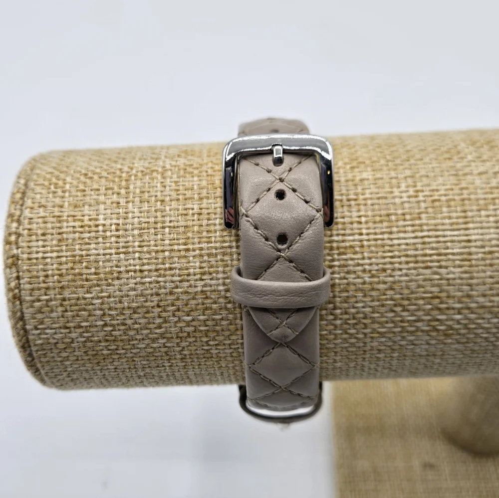 KATE SPADE Genuine Leather Watch Silver Metal Framed Face Taupe Leather - Picture 4 of 9